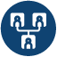 An icon illustration showing three people being connected with lines to indicate a family tree.