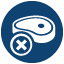 Icon illustration of a steak with a large X over it indicating not to eat red meat.